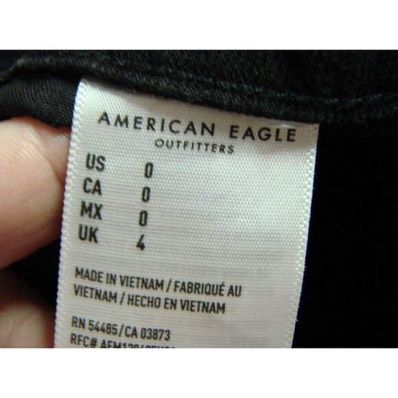 American Eagle Full Button Y2K Jeans Mini Skirt Size 0 Black Wash Denim Pockets - Picture 12 of 12